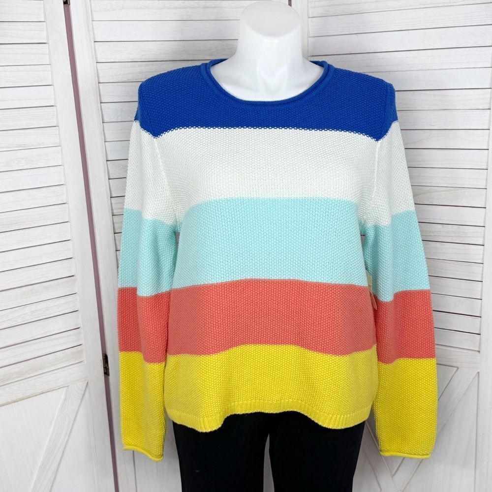 St. John's Bay Striped Color Block Waffle Knit Sweater XL Pullover Nautical